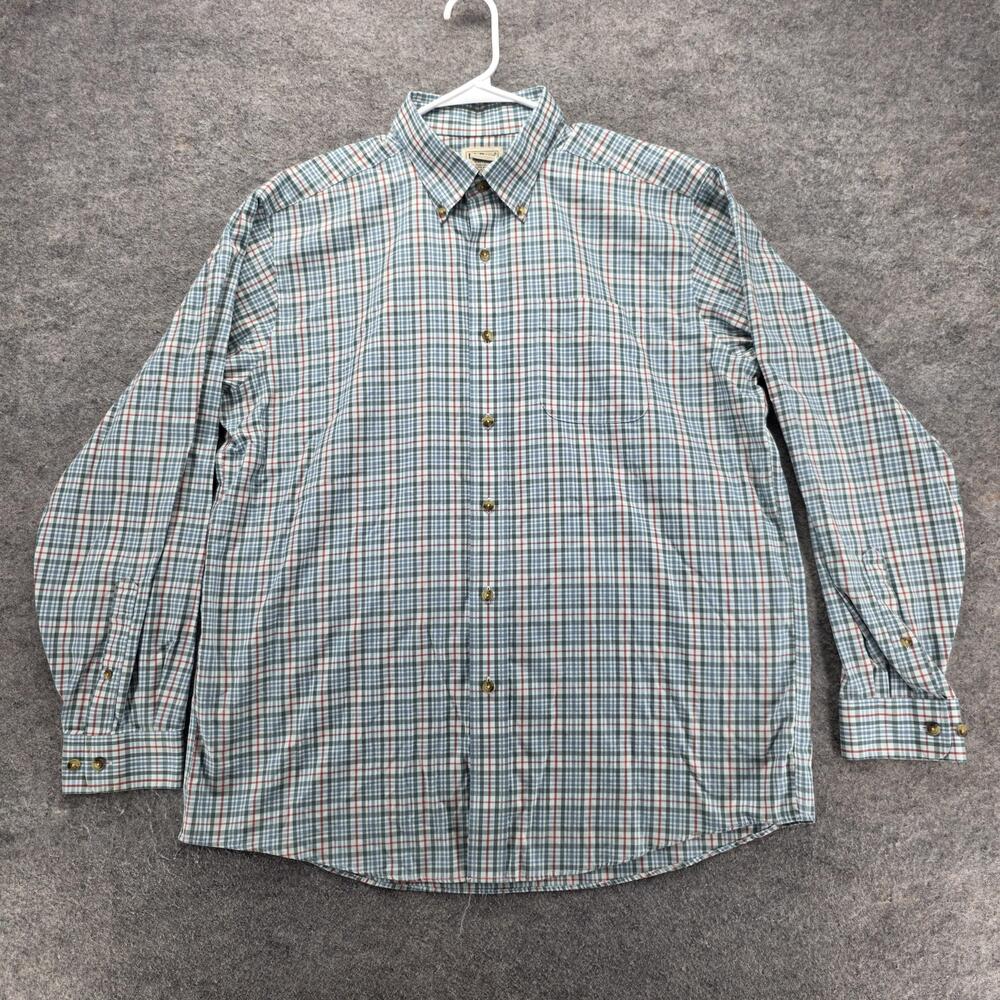 L.L.Bean Shirt Mens Large Blue Plaid Button Down Traditional Fit Cotton Casual